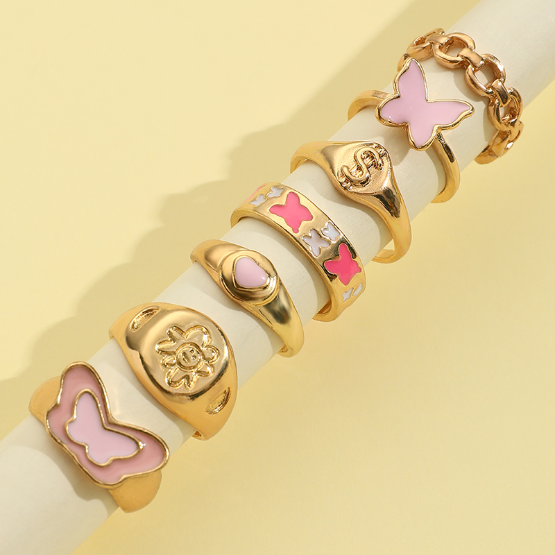 Fashion Letter Flower Butterfly Alloy Enamel Rings display picture 3