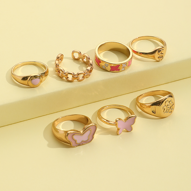 Fashion Letter Flower Butterfly Alloy Enamel Rings display picture 4