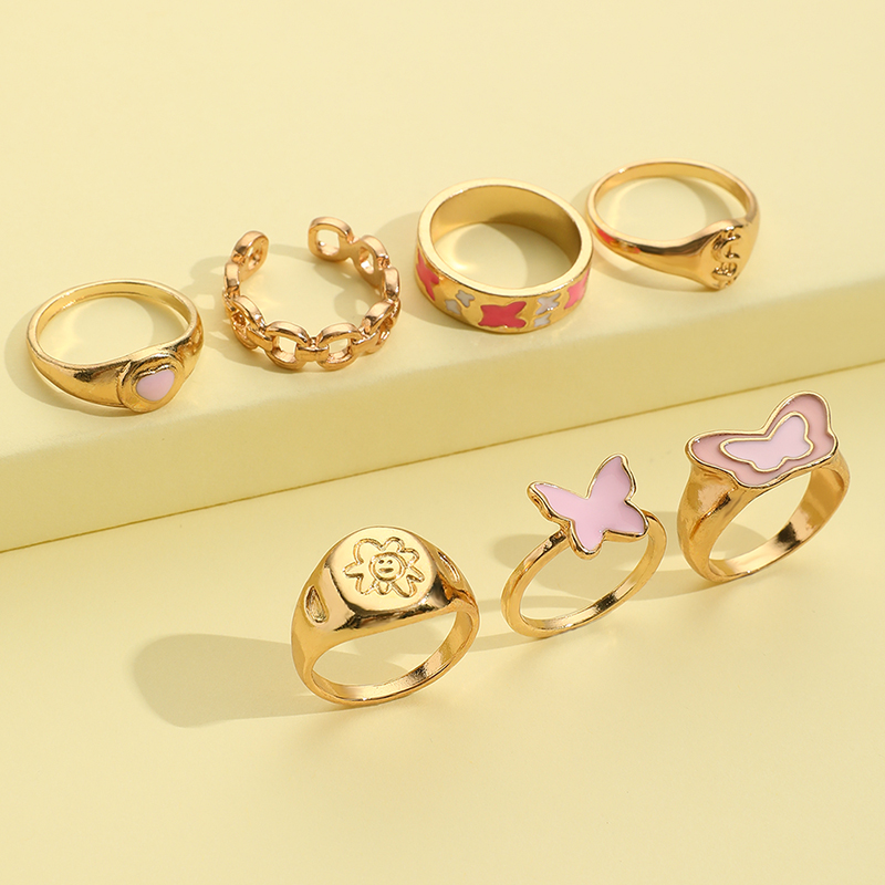 Fashion Letter Flower Butterfly Alloy Enamel Rings display picture 8