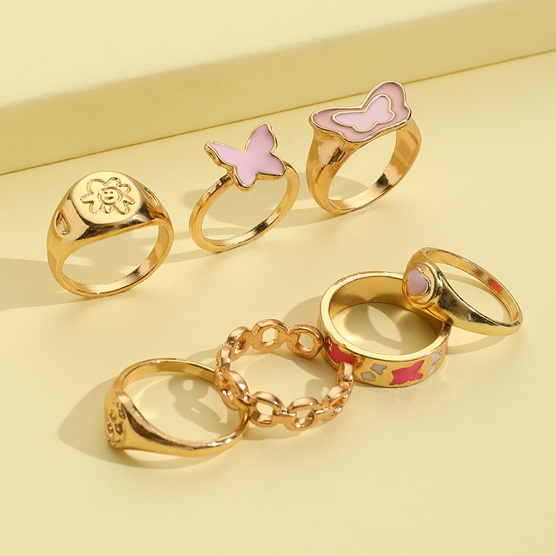 Fashion Letter Flower Butterfly Alloy Enamel Rings display picture 6