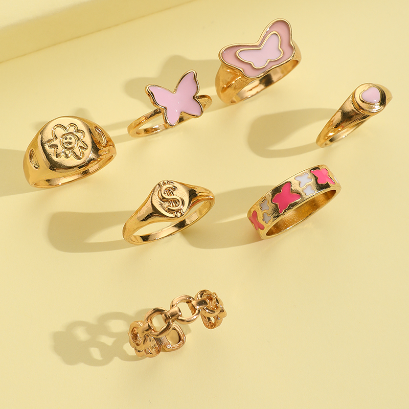 Fashion Letter Flower Butterfly Alloy Enamel Rings display picture 5