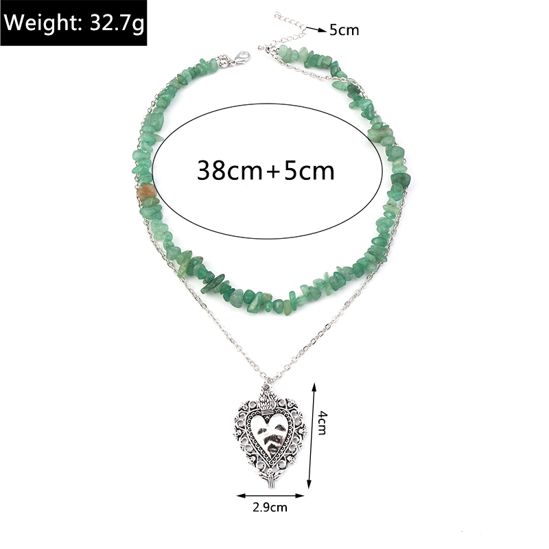 Simple Style Heart Shape Alloy Layered Natural Stone Necklace display picture 1
