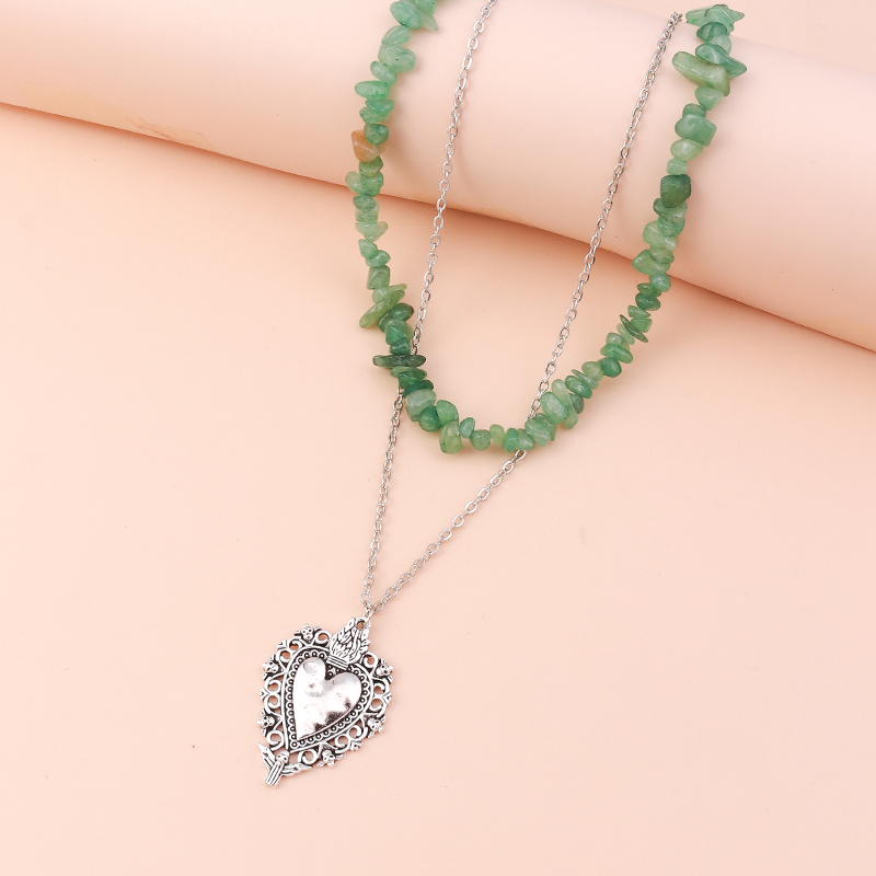 Simple Style Heart Shape Alloy Layered Natural Stone Necklace display picture 3