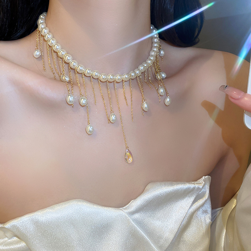 Süss Einfarbig Künstliche Perle Kupfer Halskette Perlen Quaste Kupfer Halsketten 1 Stück display picture 4