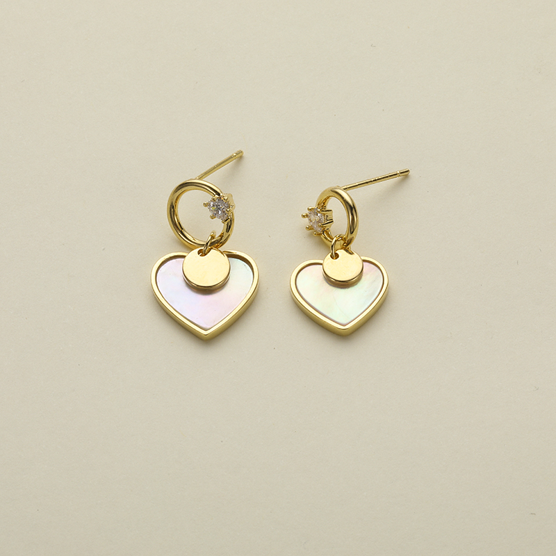 Fashion Heart Shape Copper Drop Earrings Inlay Shell Copper Earrings display picture 2