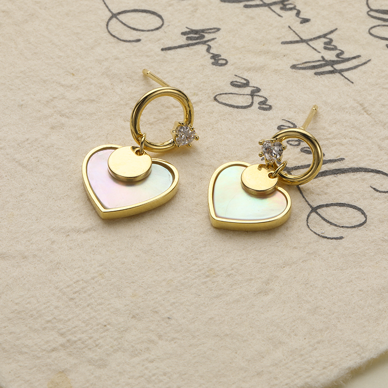 Fashion Heart Shape Copper Drop Earrings Inlay Shell Copper Earrings display picture 1