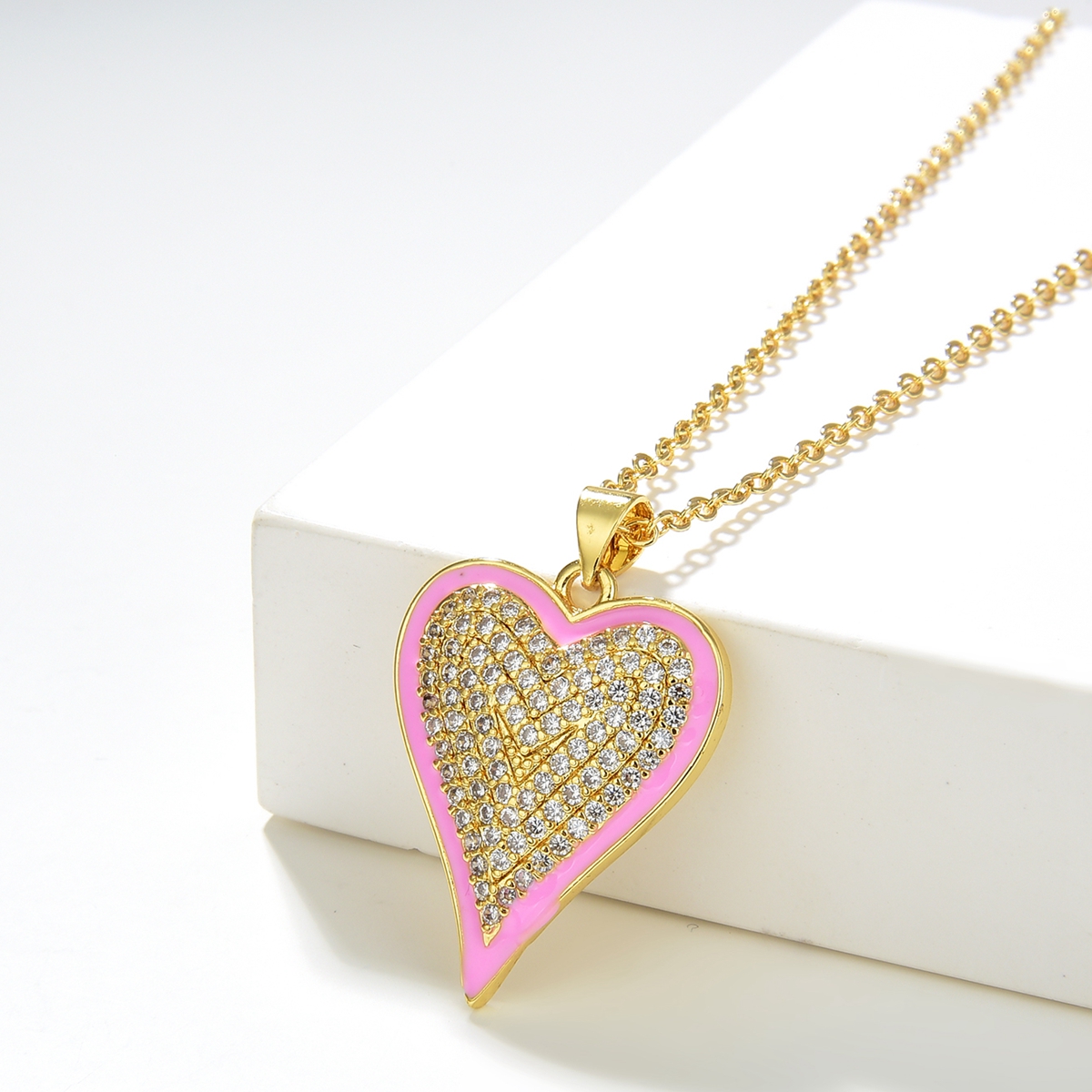 Fashion Heart Shape Copper Necklace Gold Plated Zircon Copper Necklaces 1 Piece display picture 3