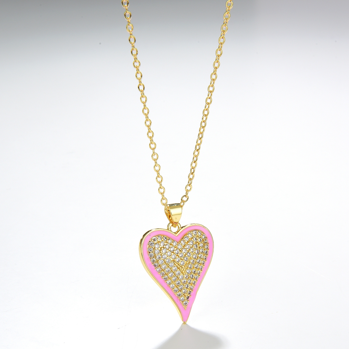 Fashion Heart Shape Copper Necklace Gold Plated Zircon Copper Necklaces 1 Piece display picture 2