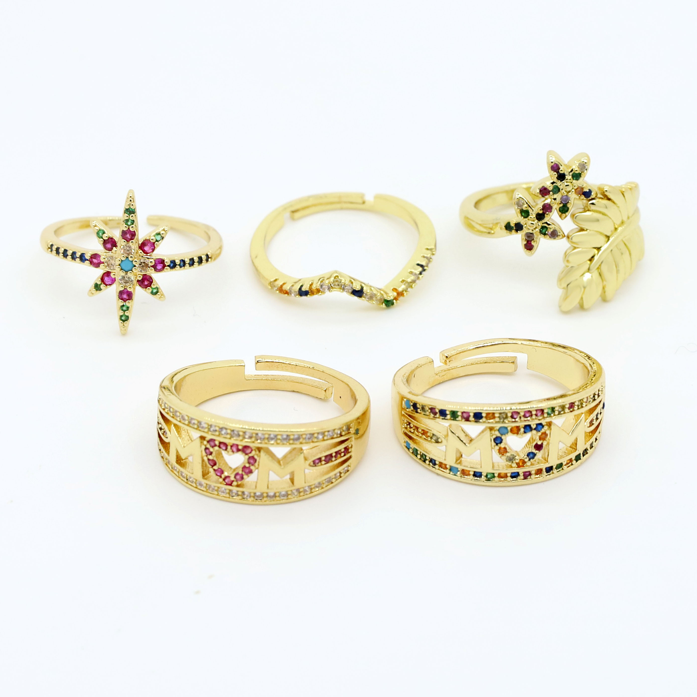 Fashion Star Heart Shape Flower Copper Rings Plating Inlay Rhinestone Copper Rings 1 Piece display picture 1