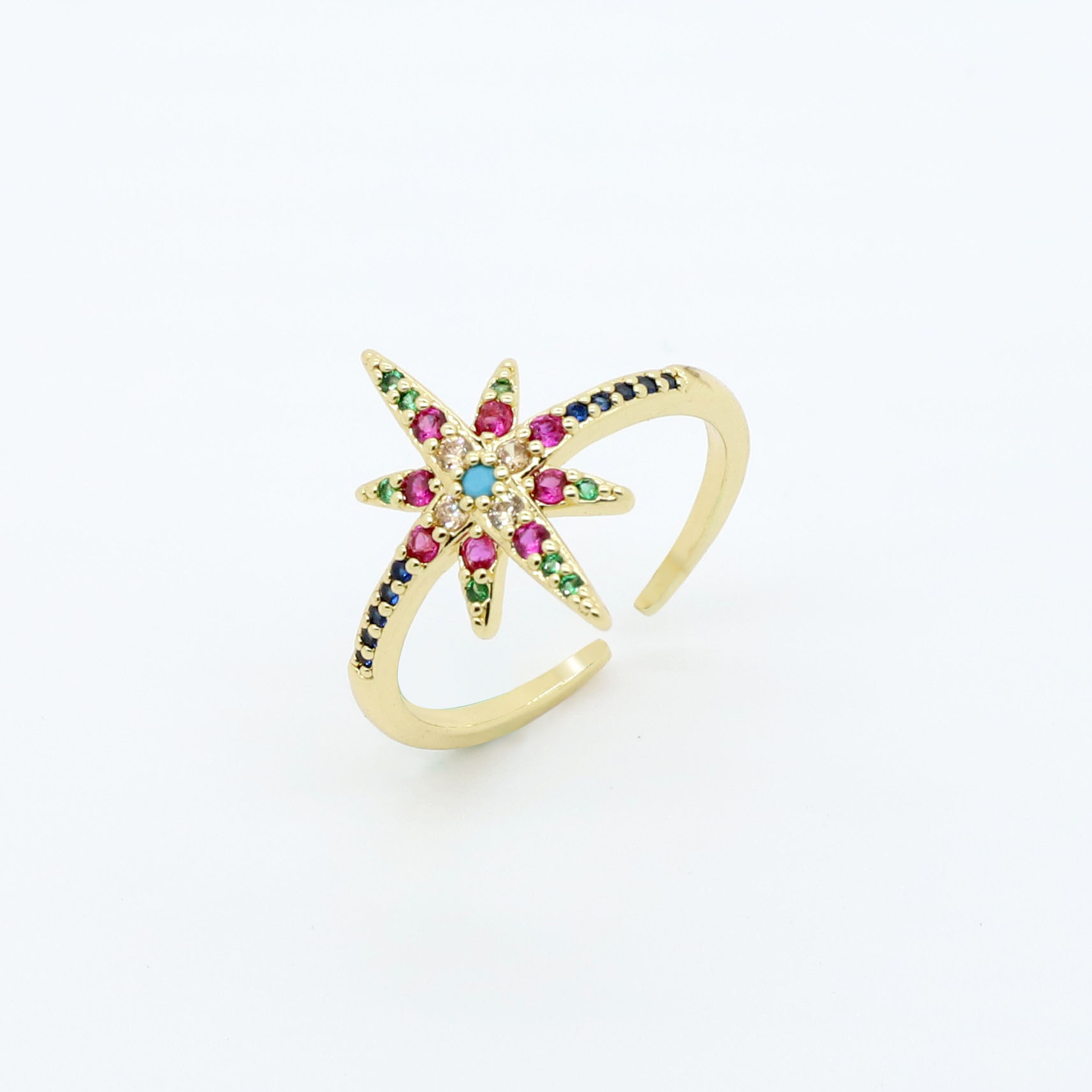 Fashion Star Heart Shape Flower Copper Rings Plating Inlay Rhinestone Copper Rings 1 Piece display picture 4