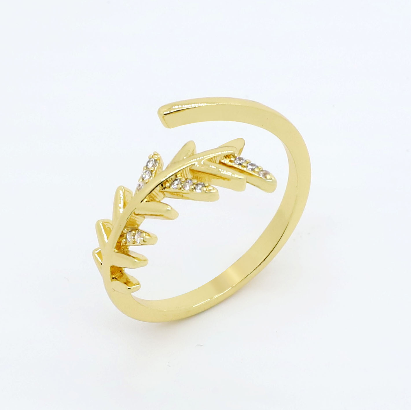 Vintage Style Sun Moon Leaves Copper Open Ring Plating Rhinestone Copper Rings 1 Piece display picture 7