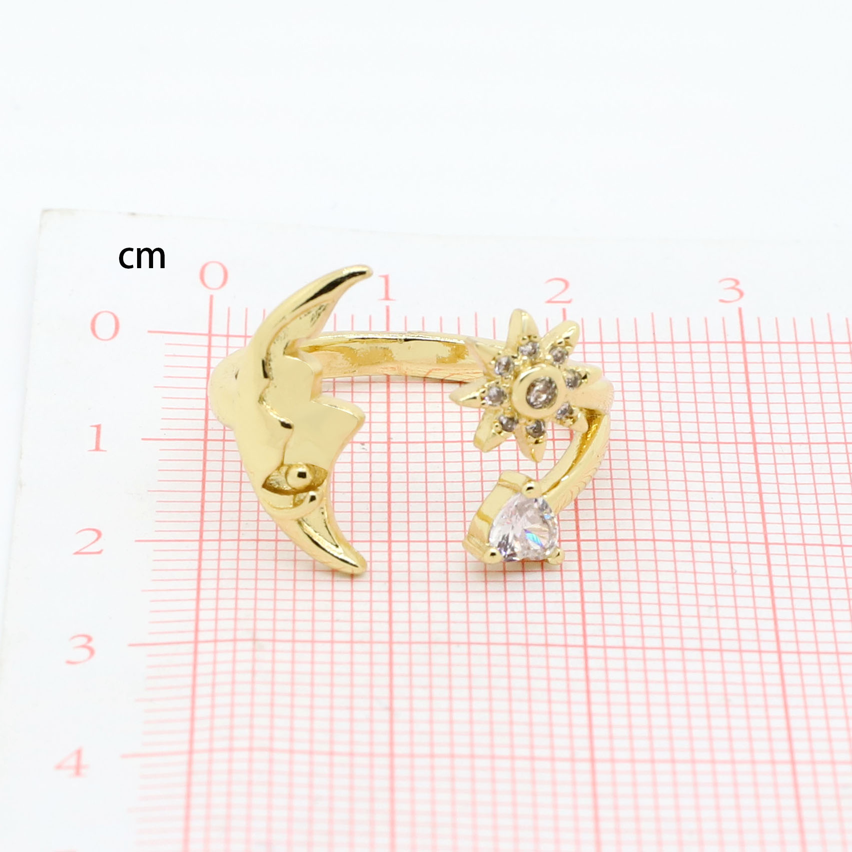 Vintage Style Sun Moon Leaves Copper Open Ring Plating Rhinestone Copper Rings 1 Piece display picture 11