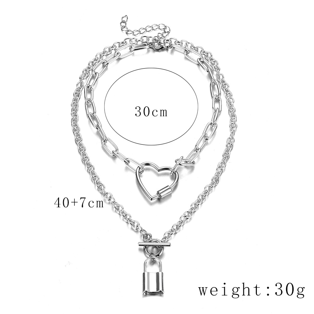 Simple Style Heart Shape Lock Alloy Plating Necklace 2 Piece Set display picture 1
