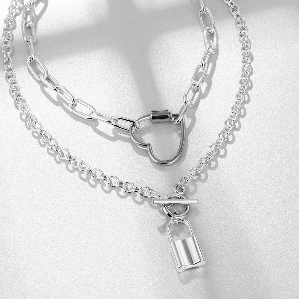Einfacher Stil Herzform Sperren Legierung Überzug Halskette 2-teiliges Set display picture 4