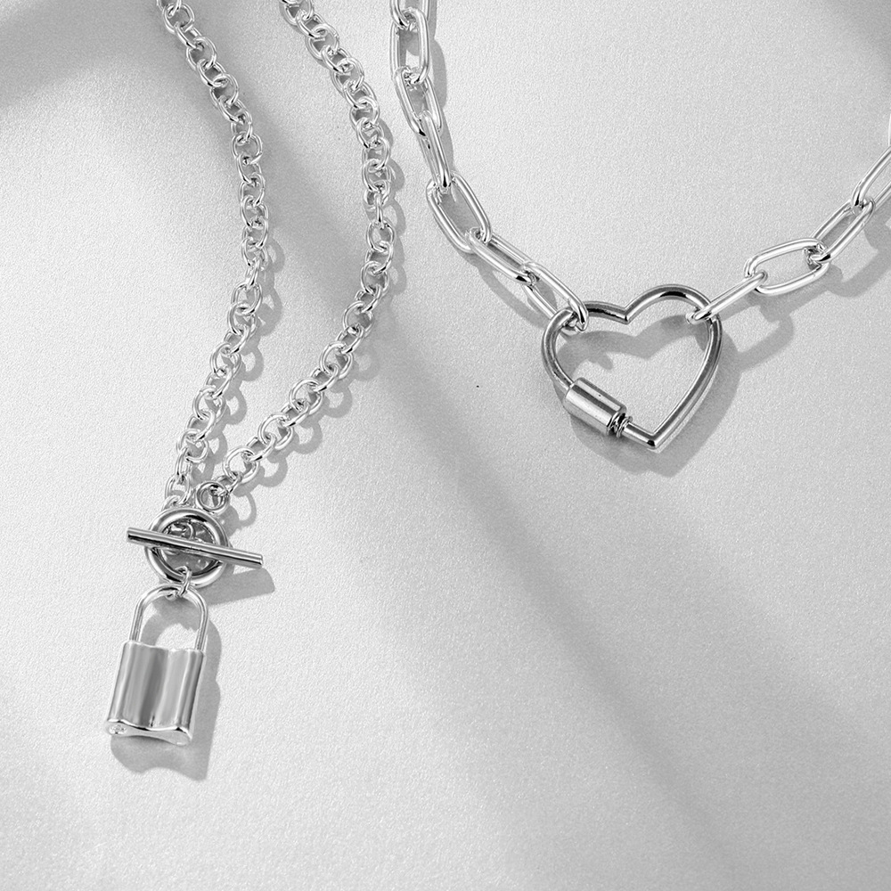 Simple Style Heart Shape Lock Alloy Plating Necklace 2 Piece Set display picture 3