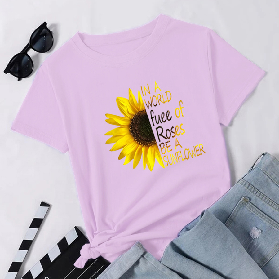 Fashion Sunflower Letter Cotton Round Neck Short Sleeve Regular Sleeve Printing T-shirt display picture 1