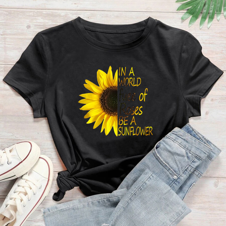 Fashion Sunflower Letter Cotton Round Neck Short Sleeve Regular Sleeve Printing T-shirt display picture 5