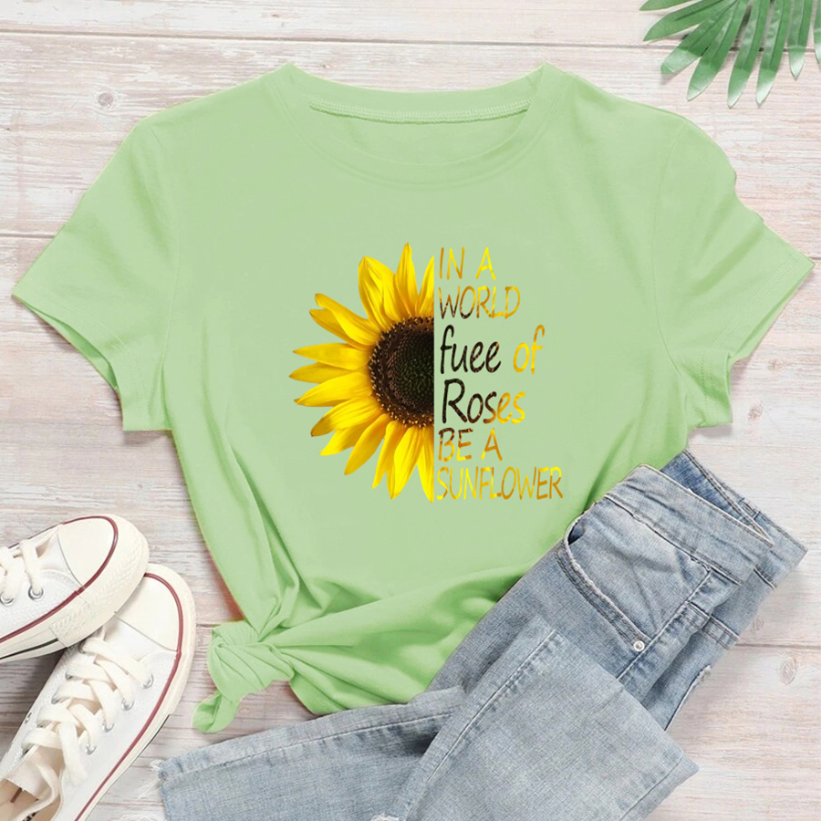 Fashion Sunflower Letter Cotton Round Neck Short Sleeve Regular Sleeve Printing T-shirt display picture 6