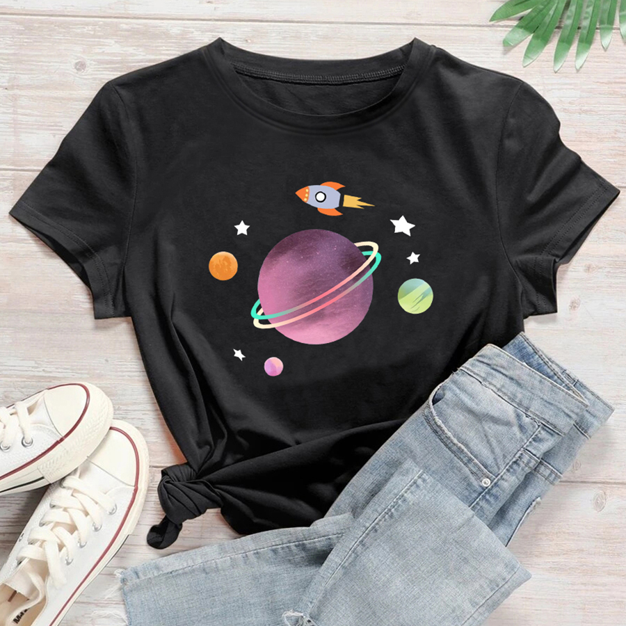 Casual Planet Cotton Round Neck Short Sleeve Regular Sleeve Printing T-shirt display picture 4
