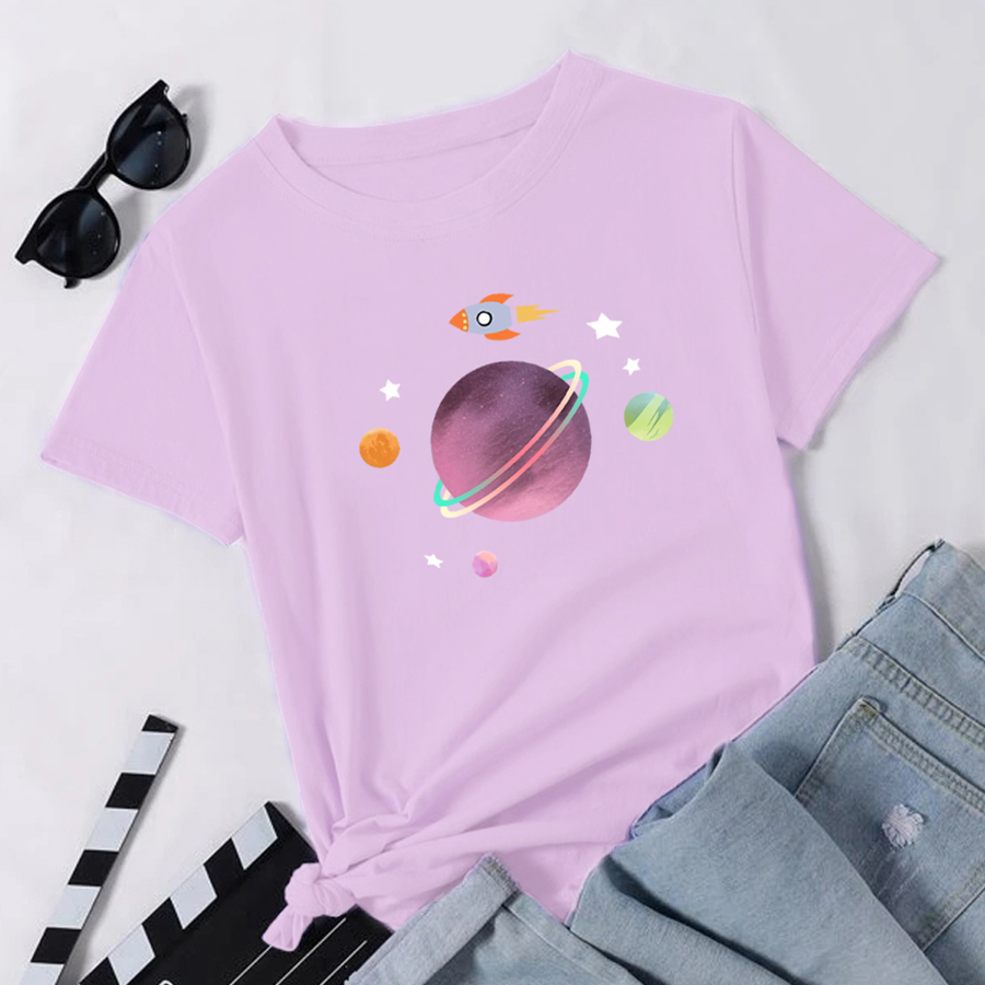 Casual Planet Cotton Round Neck Short Sleeve Regular Sleeve Printing T-shirt display picture 2