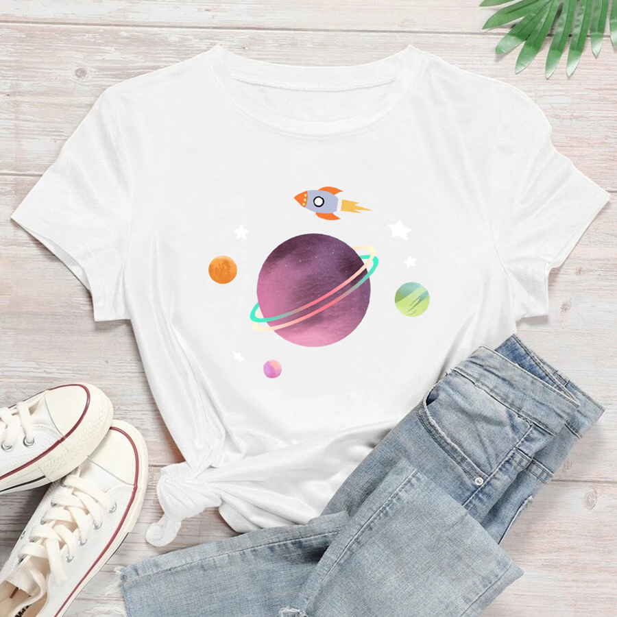 Casual Planet Cotton Round Neck Short Sleeve Regular Sleeve Printing T-shirt display picture 8