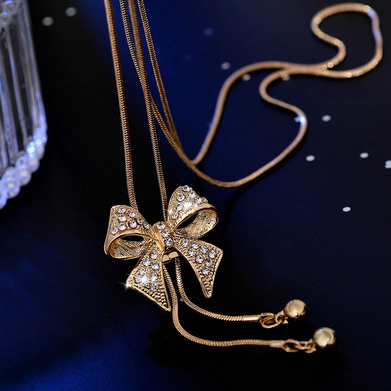 Romantic Bow Knot Alloy Plating Rhinestones Women's Pendant Necklace 1 Piece display picture 4