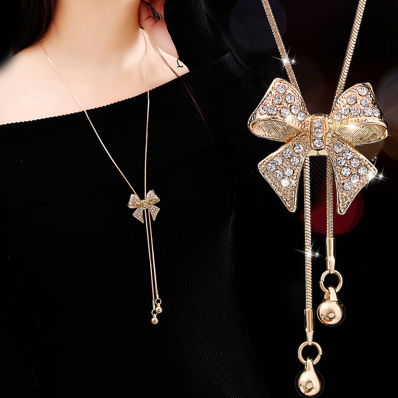 Romantic Bow Knot Alloy Plating Rhinestones Women's Pendant Necklace 1 Piece display picture 3