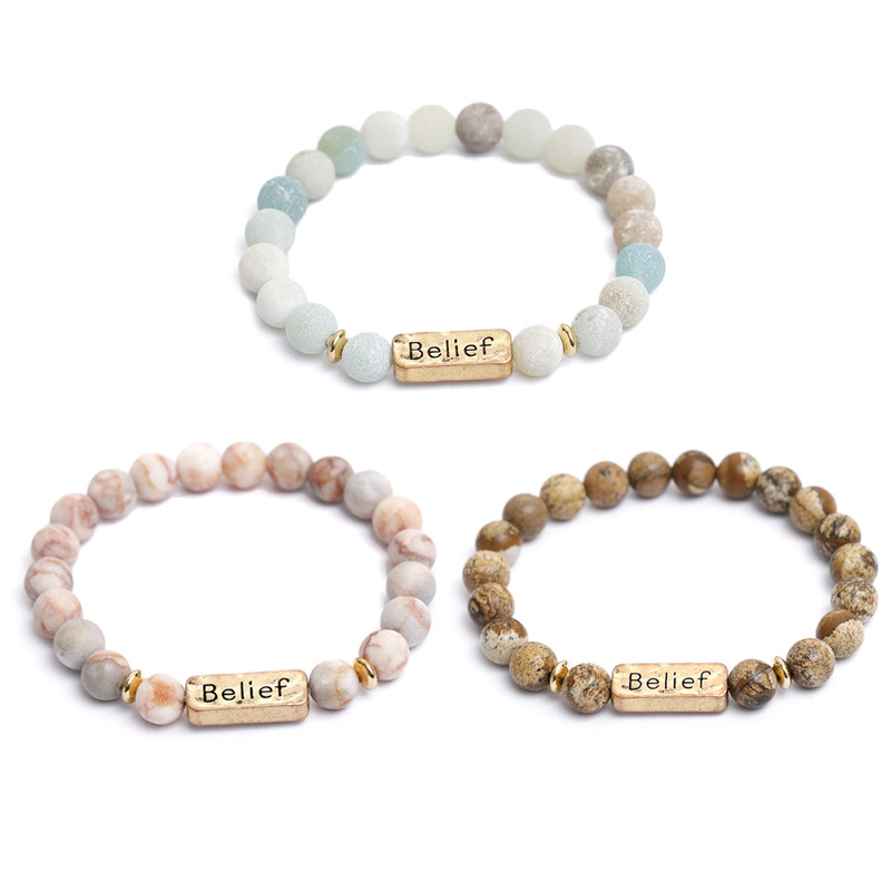 Retro Letter Natural Stone Beaded Unisex Bracelets display picture 1