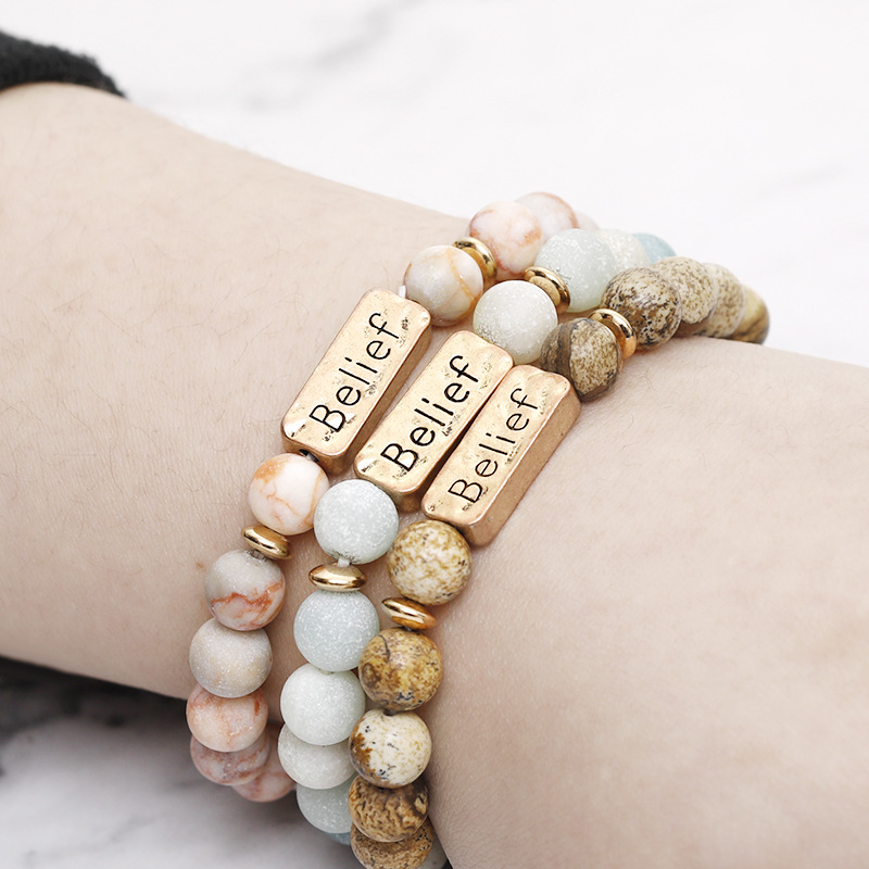 Retro Letter Natural Stone Beaded Unisex Bracelets display picture 3