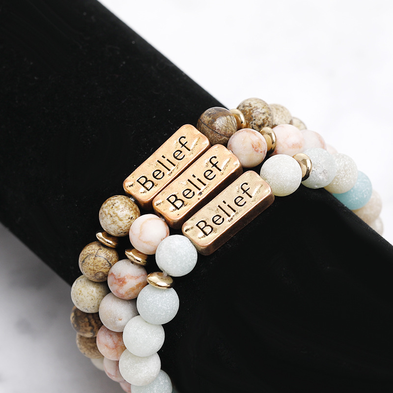 Retro Letter Natural Stone Beaded Unisex Bracelets display picture 4