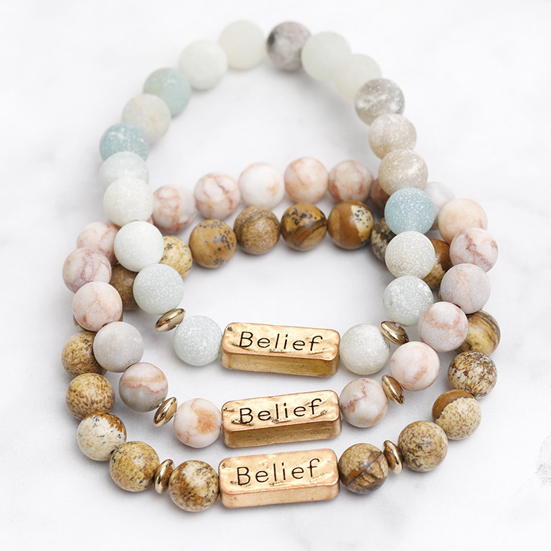 Retro Letter Natural Stone Beaded Unisex Bracelets display picture 5