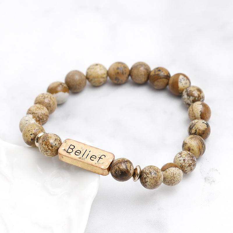 Retro Letter Natural Stone Beaded Unisex Bracelets display picture 8