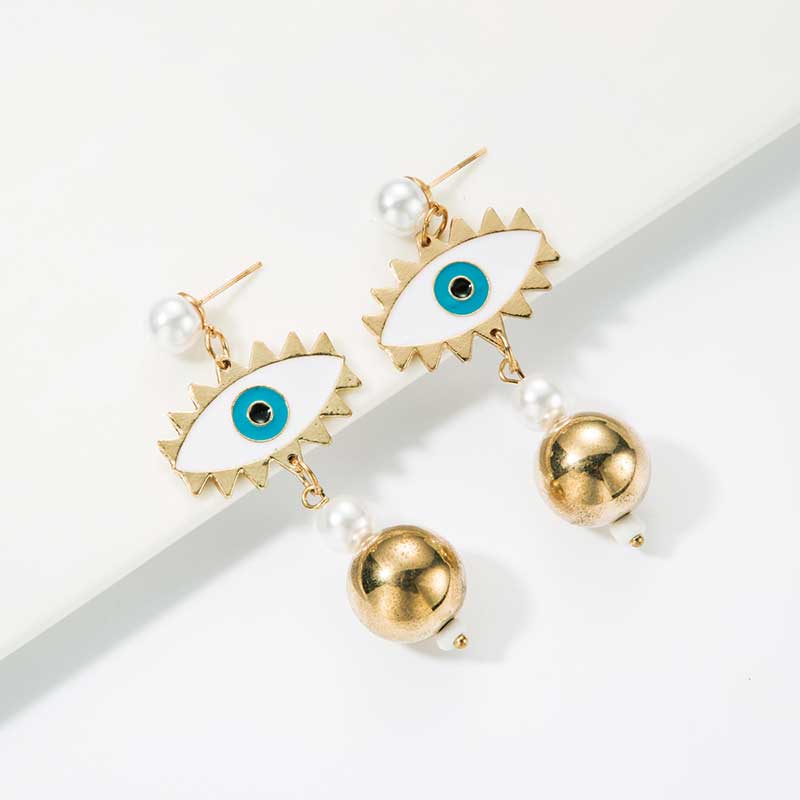 Fashion Devil's Eye Heart Shape Imitation Pearl Alloy Enamel Plating Drop Earrings display picture 3