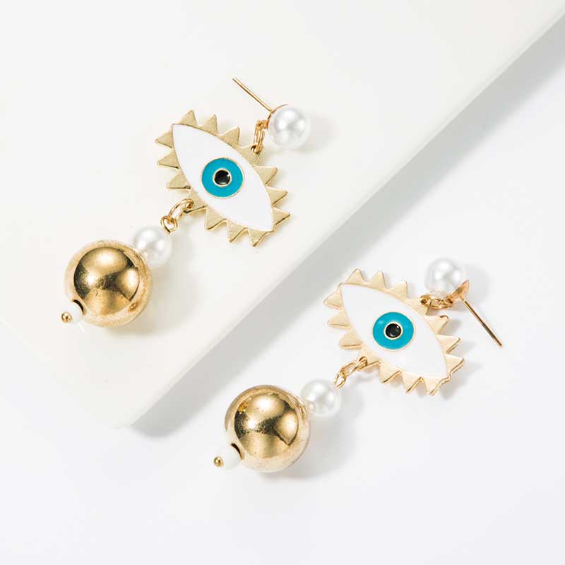 Fashion Devil's Eye Heart Shape Imitation Pearl Alloy Enamel Plating Drop Earrings display picture 4