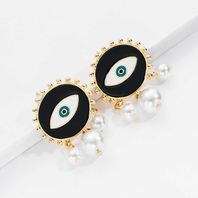 Fashion Devil's Eye Heart Shape Imitation Pearl Alloy Enamel Plating Drop Earrings display picture 5