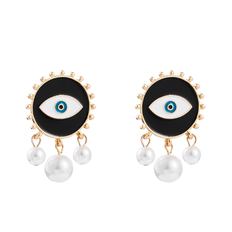 Fashion Devil's Eye Heart Shape Imitation Pearl Alloy Enamel Plating Drop Earrings display picture 6
