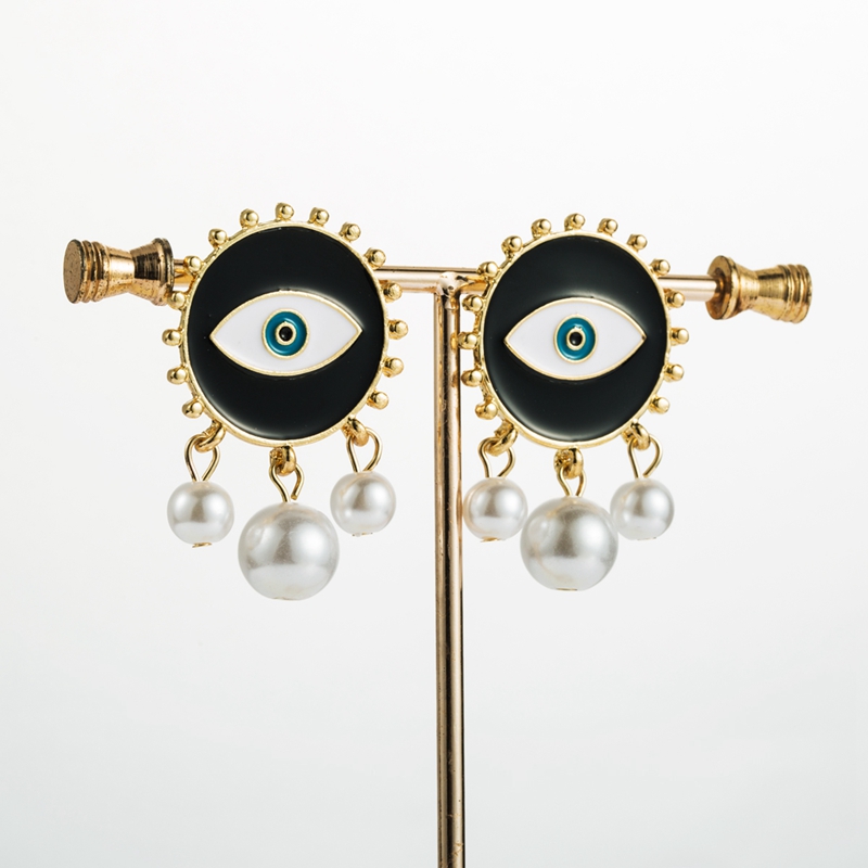 Fashion Devil's Eye Heart Shape Imitation Pearl Alloy Enamel Plating Drop Earrings display picture 8