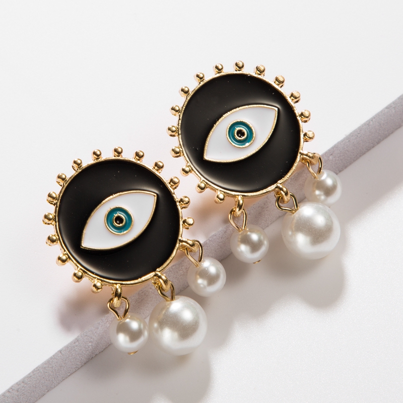 Fashion Devil's Eye Heart Shape Imitation Pearl Alloy Enamel Plating Drop Earrings display picture 7