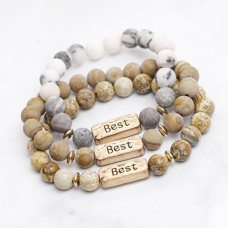 Vintage Style Letter Natural Stone Bracelets Beaded 1 Piece display picture 5