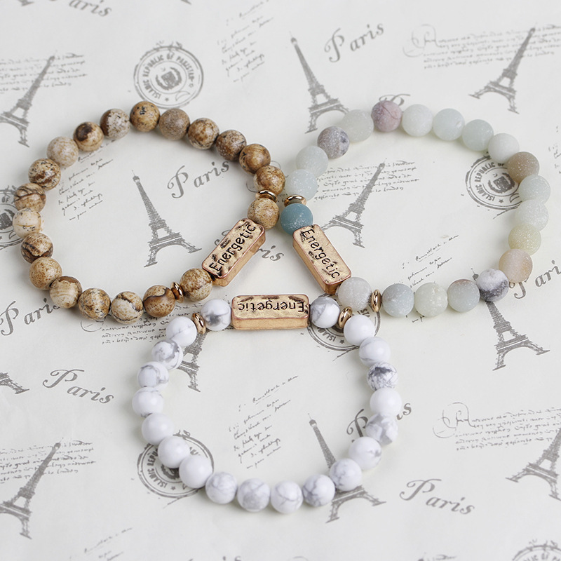 Vintage Style Letter Natural Stone Bracelets Beaded 1 Piece display picture 1
