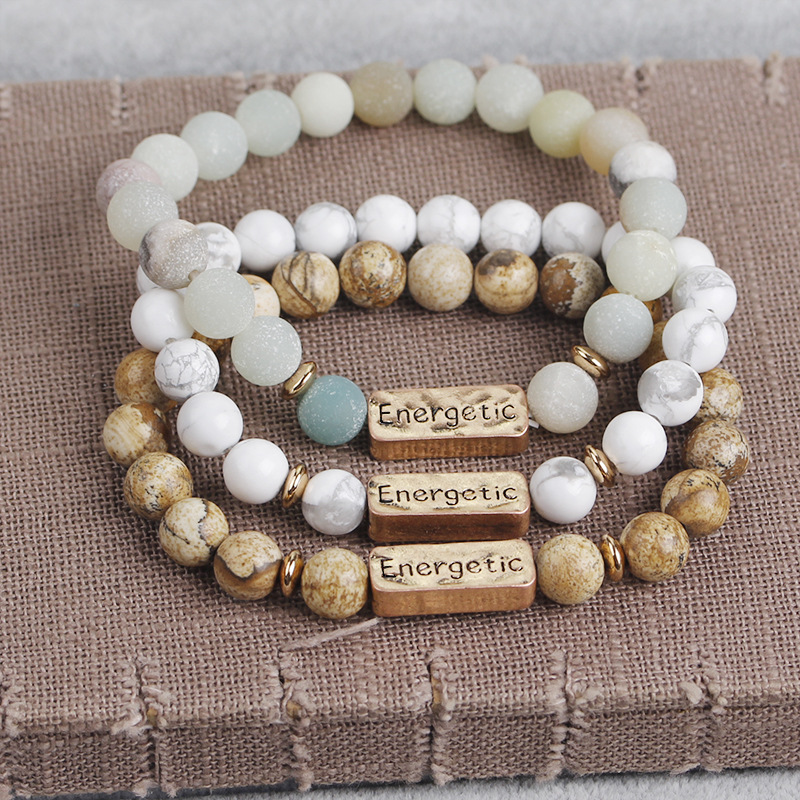 Vintage Style Letter Natural Stone Bracelets Beaded 1 Piece display picture 9