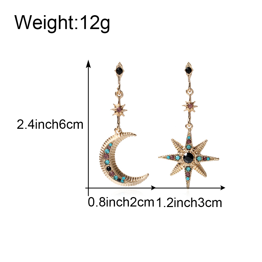Ethnic Style Star Moon Alloy Inlay Turquoise Rhinestones Drop Earrings display picture 1