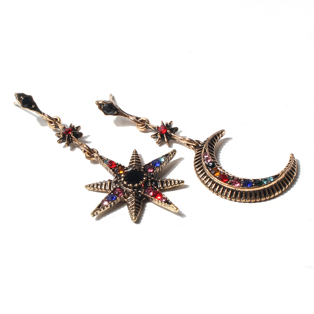 Ethnic Style Star Moon Alloy Inlay Turquoise Rhinestones Drop Earrings display picture 2