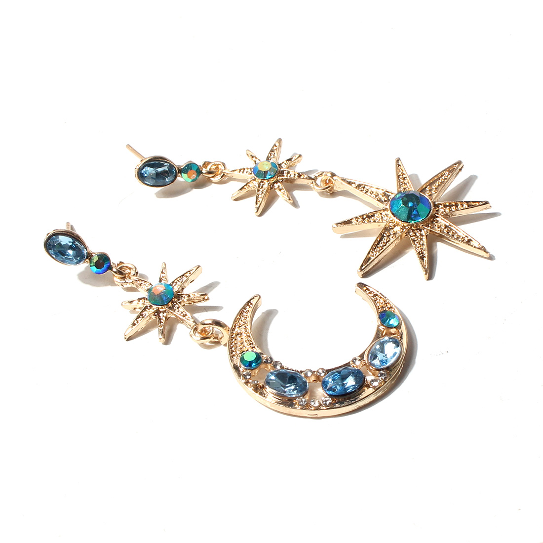 Ethnic Style Star Moon Alloy Inlay Turquoise Rhinestones Drop Earrings display picture 3