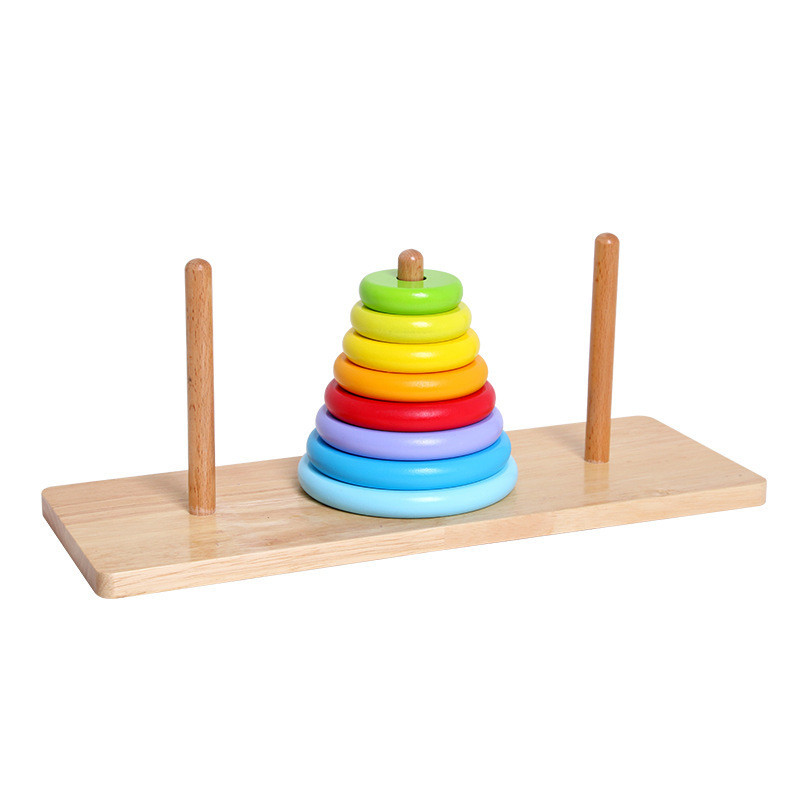 Factory Hot Selling Wooden Toys 8 Layers Tower Of Hanoi Rainbow Jenga Ferrule Matching Building Blocks Children's Educational Toys display picture 1