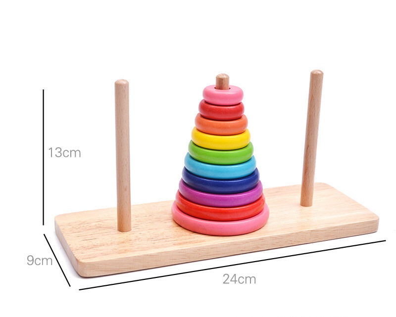 Factory Hot Selling Wooden Toys 8 Layers Tower Of Hanoi Rainbow Jenga Ferrule Matching Building Blocks Children's Educational Toys display picture 5