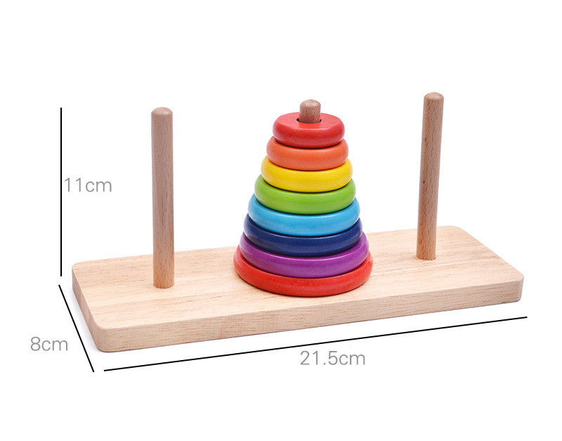 Factory Hot Selling Wooden Toys 8 Layers Tower Of Hanoi Rainbow Jenga Ferrule Matching Building Blocks Children's Educational Toys display picture 3