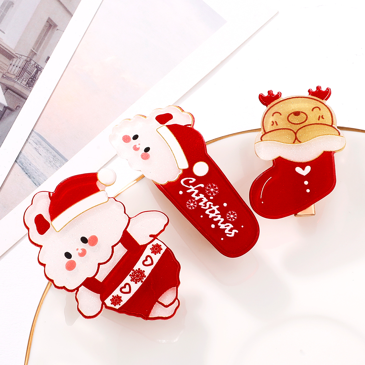 Christmas Cartoon Style Animal Arylic Festival Hairpin 1 Set display picture 2