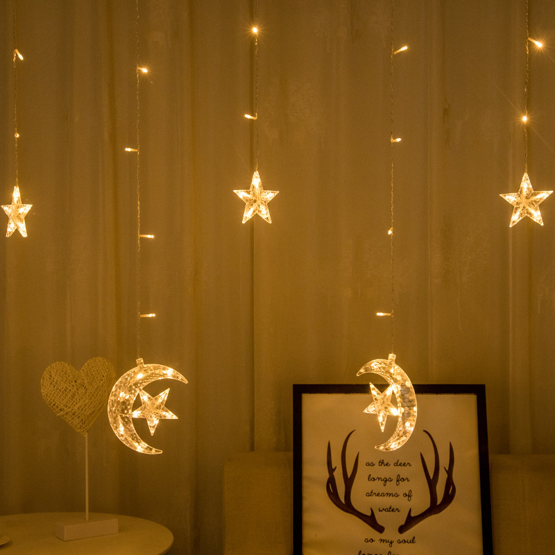 Festive Decoration Remote Control Led Moon Holding Star Curtain Lights display picture 1