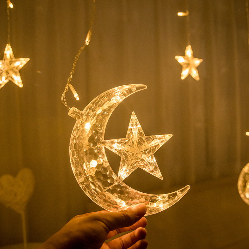 Festive Decoration Remote Control Led Moon Holding Star Curtain Lights display picture 2